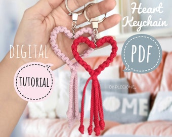 PDF Tutorial of Macrame Heart Keychain for BEGINNERS/ Handmade heart DIY/ Valentines heart keychain kit/ Instant download/ Digital Pattern