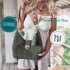 PDF Tutorial of Macrame BOHO bag + flower strap + tassel/Macrame unique summer bag DIY/Macrame step by step/Instant download/Digital Pattern