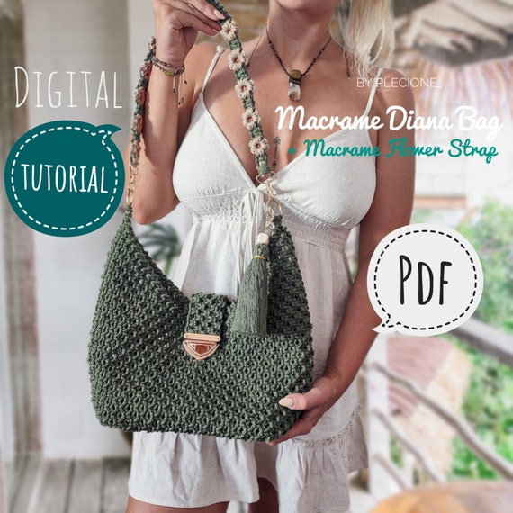 Macrame Boho Bag PDF Tutorial: DIY Flower Strap & Tassel (Digital Pattern)