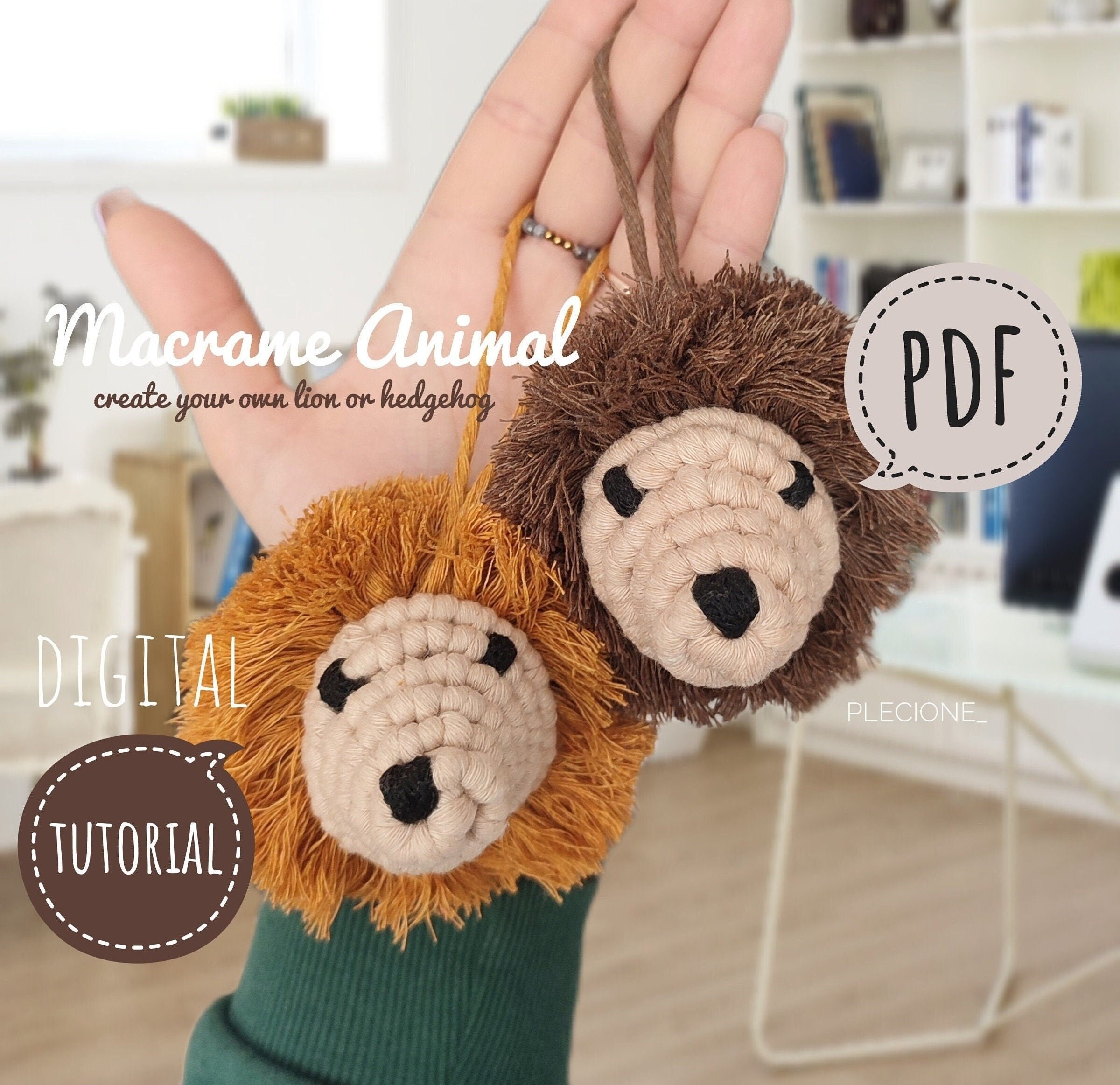Macrame Lion & Hedgehog PDF Tutorial: DIY Animal Keychain Pattern