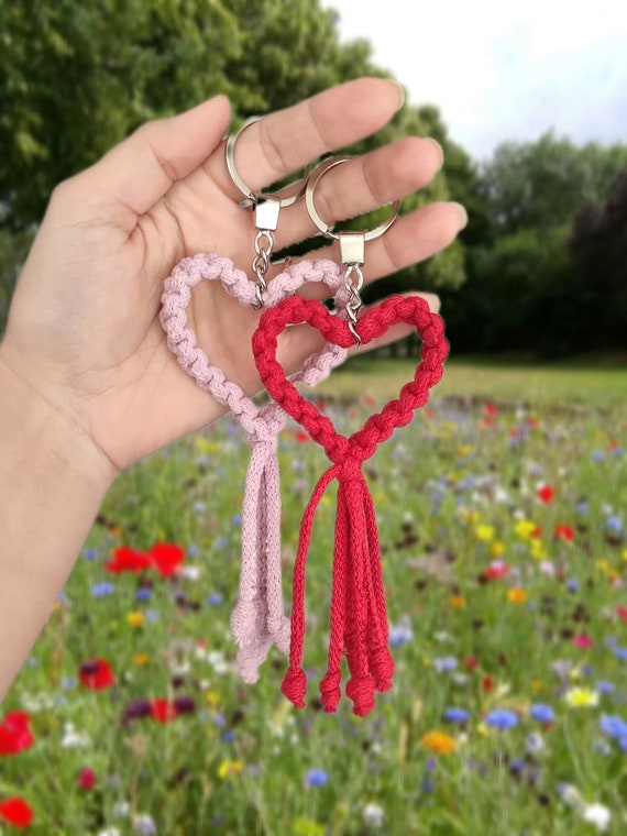 Generic Macrame Heart Keychain, Handmade Heart Keychain,Handmade Gift, Macrame  Keychain, Golden Hook (orange)