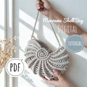 Macrame Bag Tutorial PDF, Seashell Shape Bag Pattern, DIY Summer Boho Bag, Handmade Rope Purse, Beach Bag DIY, Beginner Macrame Pattern