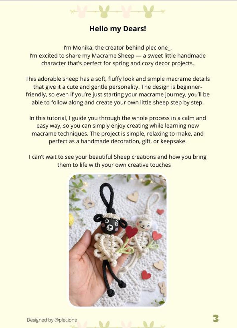 Macrame Sheep Doll Tutorial PDF Pattern | Beginner Friendly Farm Animal Decor | Baby Nursery Decor image 6