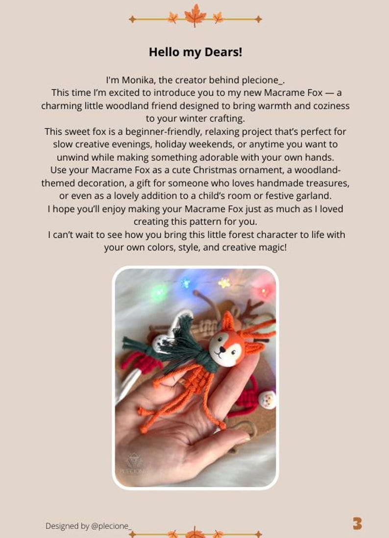 Modello di volpe in macramè / Tutorial per decorazioni semplici autunnali e natalizie (PDF digitale) immagine 6