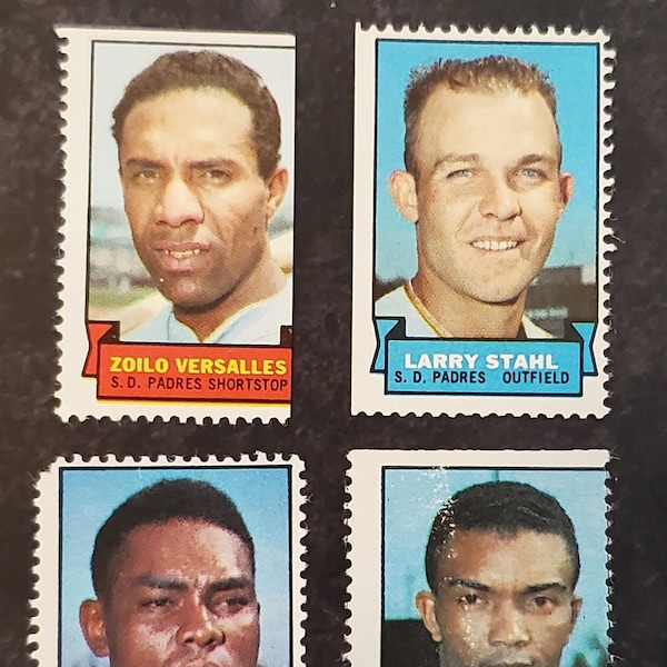 1969 Topps Baseball Stamps San Diego Padres Lot of 4 Stamps Roberto Pena, Larry Stahl, Tony Gonzalez & Zoilo Versalle.  MLB Class Baseball