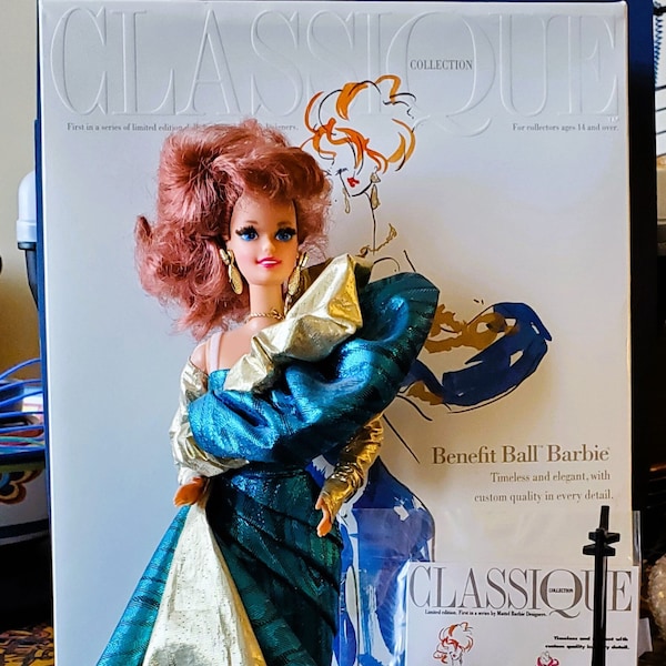 1992 Mattel's Benefit Ball Barbie Doll "Classique" with Stand, Booklet & Box.  Fashion Barbie Doll Collector's Item, Gift Ideas, Etc...