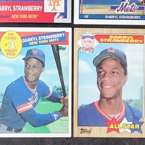 Darryl Strawberry Lot 6 Baseball Cards &#39;85 Topps &#39;87 Topps &#39;91 Topps NY Mets  Vintage baseball cards MLB trading card collection.
