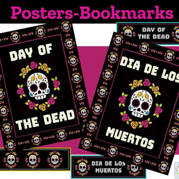 Day of the Dead Posters, Dia de los Muertos Posters, Sugar Skull Posters, Bookmarks, Decor, PDF Printables, Digital Download