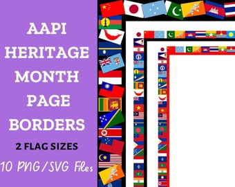 AAPI-Seitenränder-Rahmen, Flaggen des asiatisch-pazifischen Inselbewohner-Erbemonats, Seitenränder, ClipArt, digitaler Download, 10 PNG/10 SVG-Dateien
