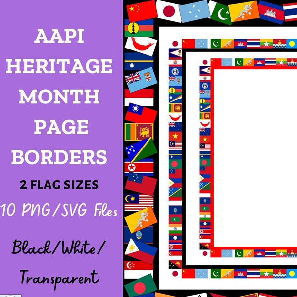 AAPI Page Borders-Frames, Asian American-Pacific Islander Heritage Month Flags Page Borders, Clip Art, Digital Download, 10 PNG/10 SVG Files