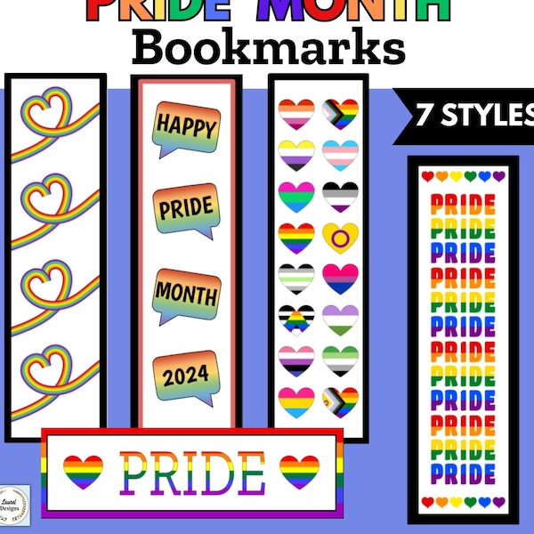 Printable Pride Month- LGBTQIA+ Bookmarks, Rainbow, Library, Librarian, Reading, Gay Pride, Lesbian, Transgender, Bisexual, Digital Download