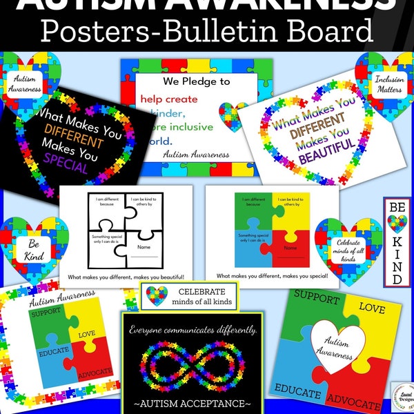 Autism Awareness Bulletin Board, Poster Set, Student Worksheet, Printable Bookmarks, Inclusion Matters DIGITAL DOWNLOAD with Digital Access