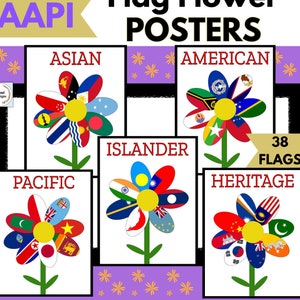 Printable AAPI Heritage Month Posters, Asian American & Pacific Islander Heritage Month, Flag Flowers, Bulletin Board, Classroom Decor PDF