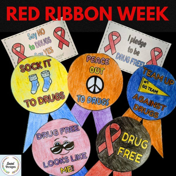 Red Ribbon Week Coloring Activity, Red Ribbon Week Bulletin Board, Ribbons, Pledge, Say No to Drugs, Drug Free, DIGITAL DOWNLOAD