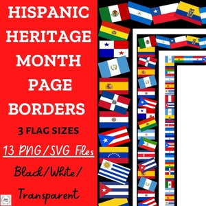 Spanish Flag Borders- Hispanic Heritage Month Flag Borders Clip Art- Digital Download- Zip File (9 PNG/9 SVG Files)