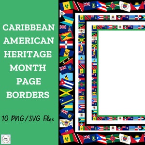 Caribbean American Heritage Month paginaranden, documentranden, Caribische vlaggen, illustraties, digitale download, 10 png-bestanden/10 SVG-bestanden