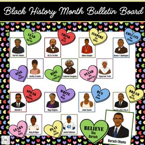 Kit de tablón de anuncios del Mes de la Historia Afroamericana, San Valentín del Mes de la Historia Afroamericana, Tablón de anuncios de febrero, Decoración del aula, Personajes históricos