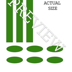 May include: Three green vertical rectangles and six green oval shapes. The text "ACTUAL SIZE" is printed above the shapes.