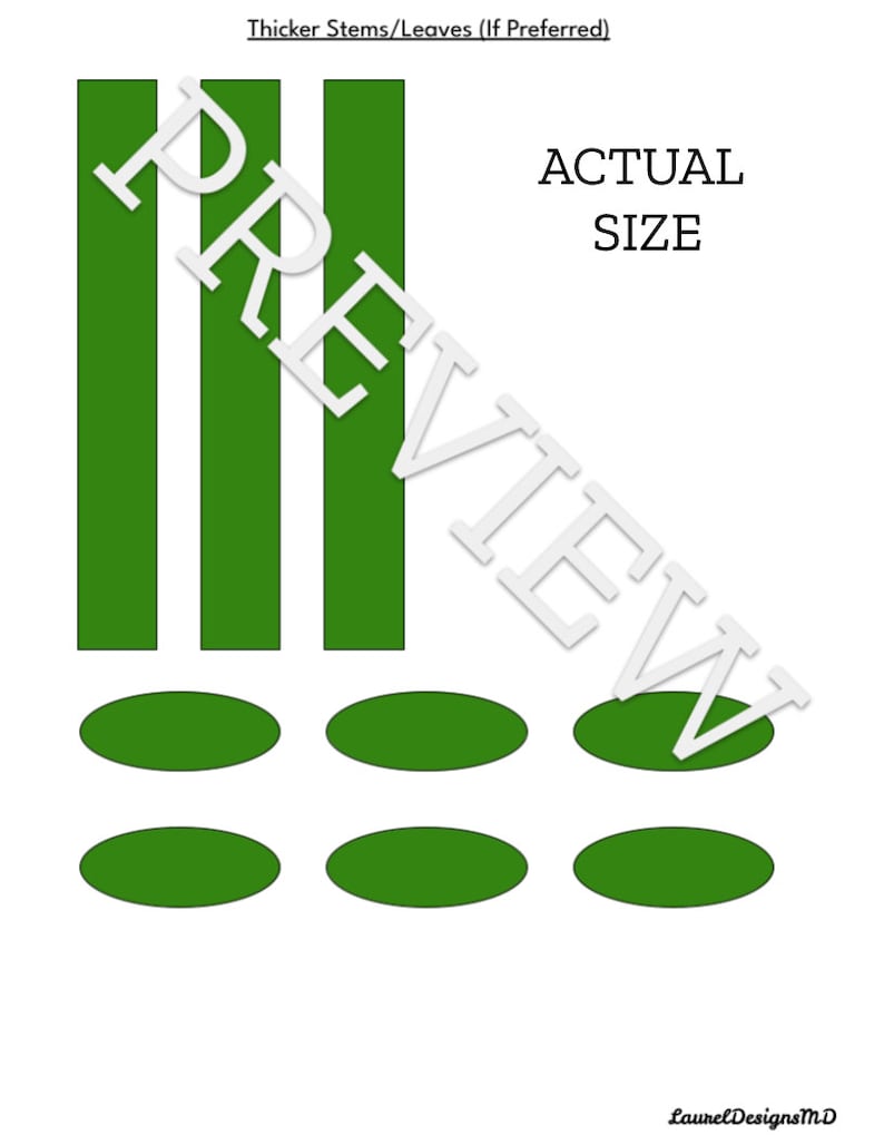 May include: Three green vertical rectangles and six green oval shapes. The text "ACTUAL SIZE" is printed above the shapes.
