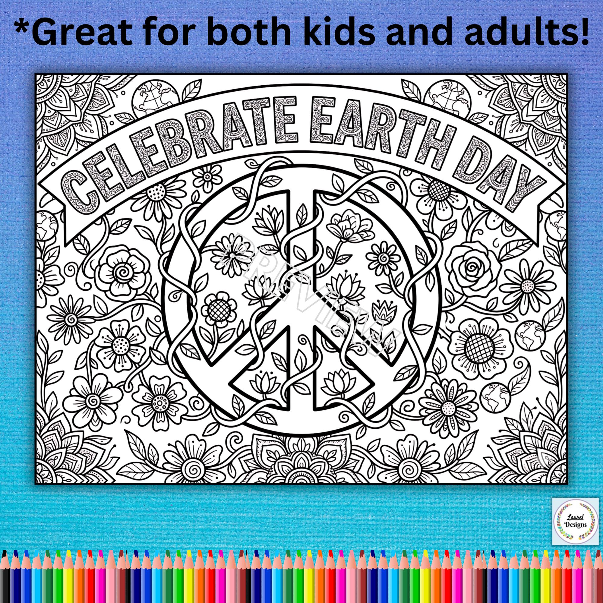 Earth Day Coloring Pages for Kids & Adults. Printable Spring Coloring ...