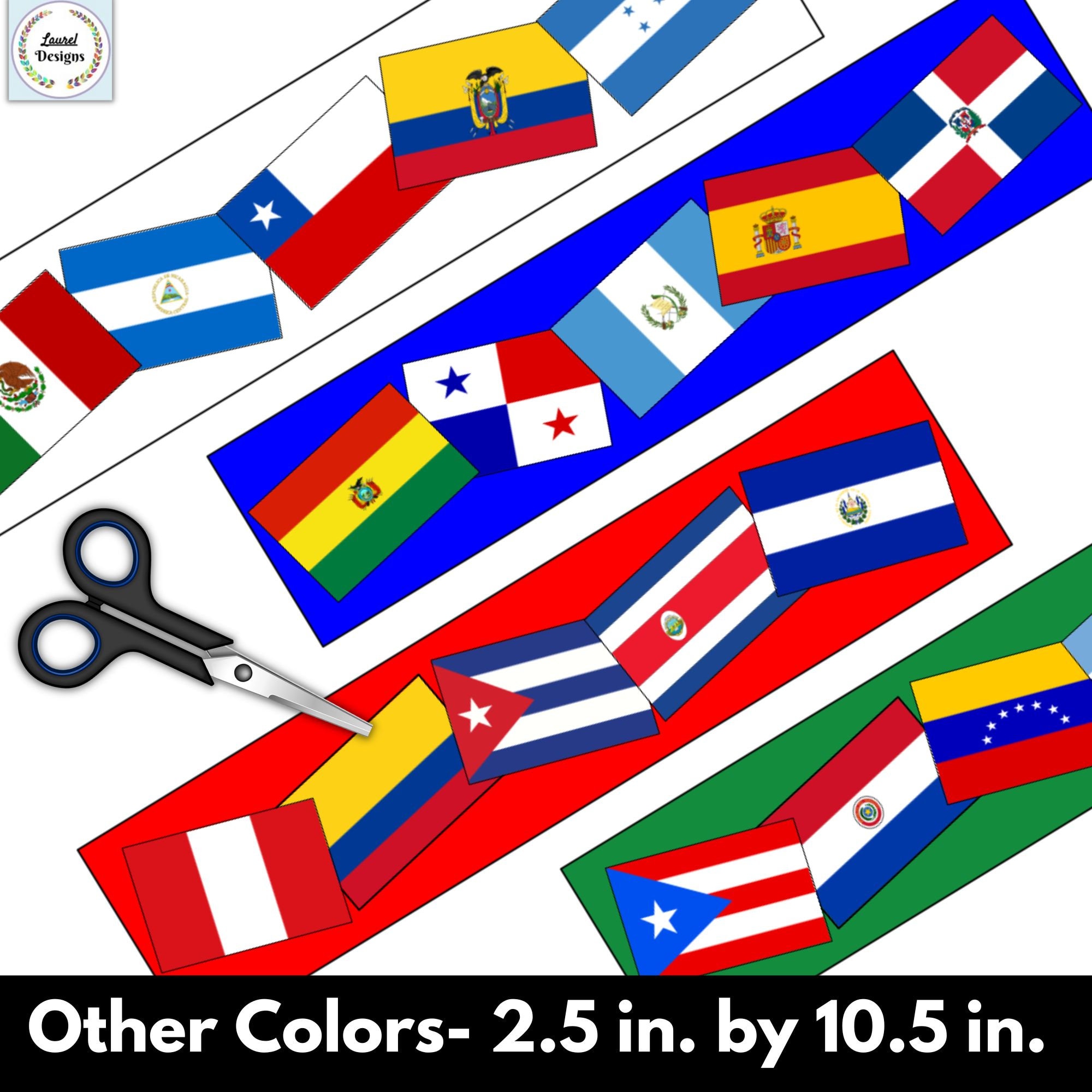 60 Hispanische Monats-Dekobordüren – Mit 23 Lateinamerikanischen Flaggen, 33x7,6 Cm, Für Pinnwände & Klassenzimmer