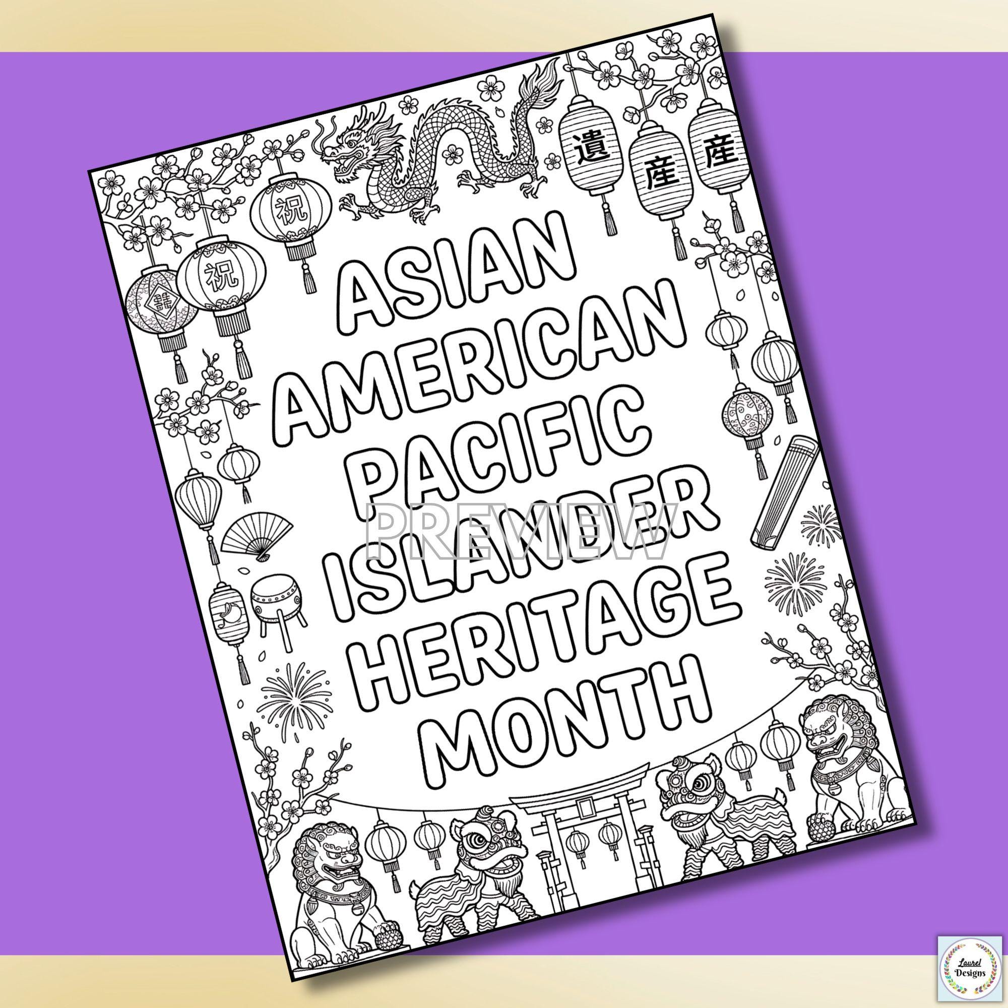 AAPI Heritage Month Coloring Pages. Asian American and Pacific Islander ...