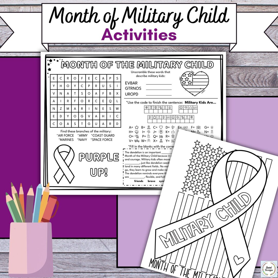Month of the Military Child Activities, Purple Up! Worksheets, Coloring ...