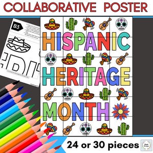 Hispanic Heritage Month Collaborative Coloring Poster, Collaboration Poster, Coloring Pages, Diversity, Multicultural, Class Activity