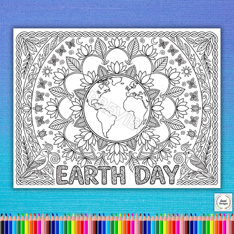 Earth Day Coloring Pages for Kids & Adults. Printable Spring Coloring ...