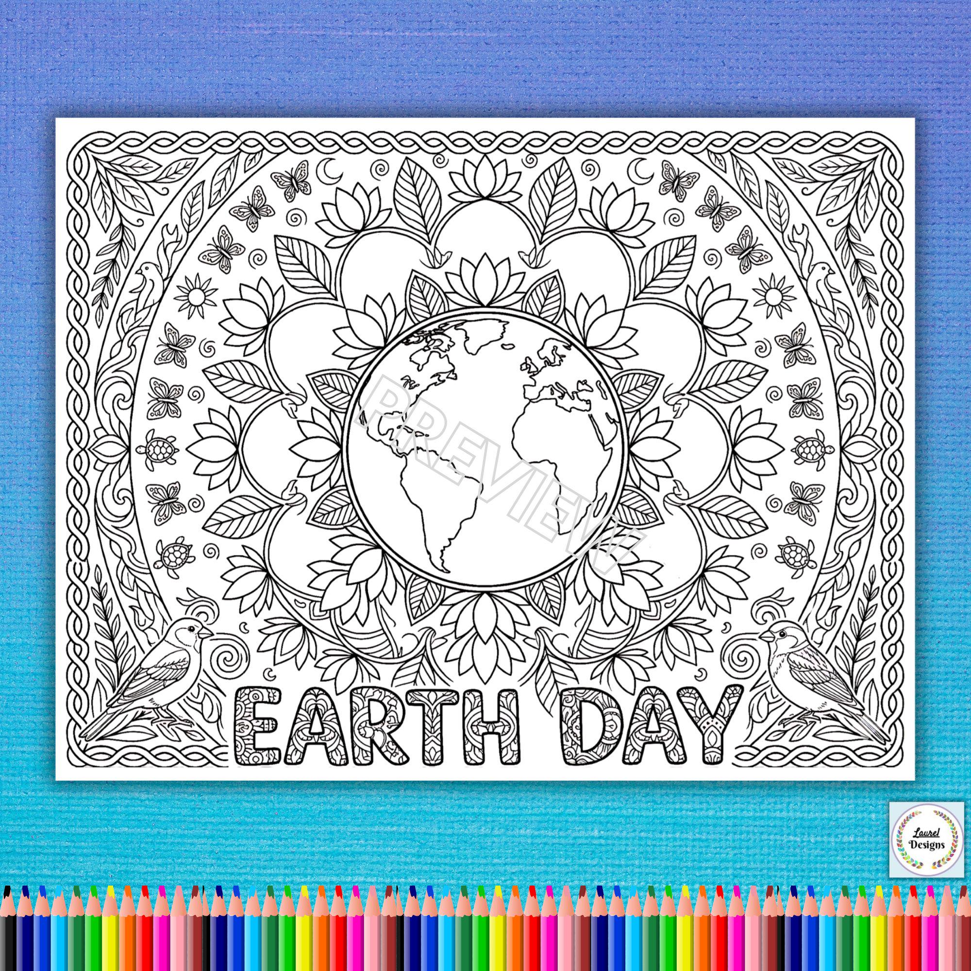 Earth Day Coloring Pages for Kids & Adults. Printable Spring Coloring ...