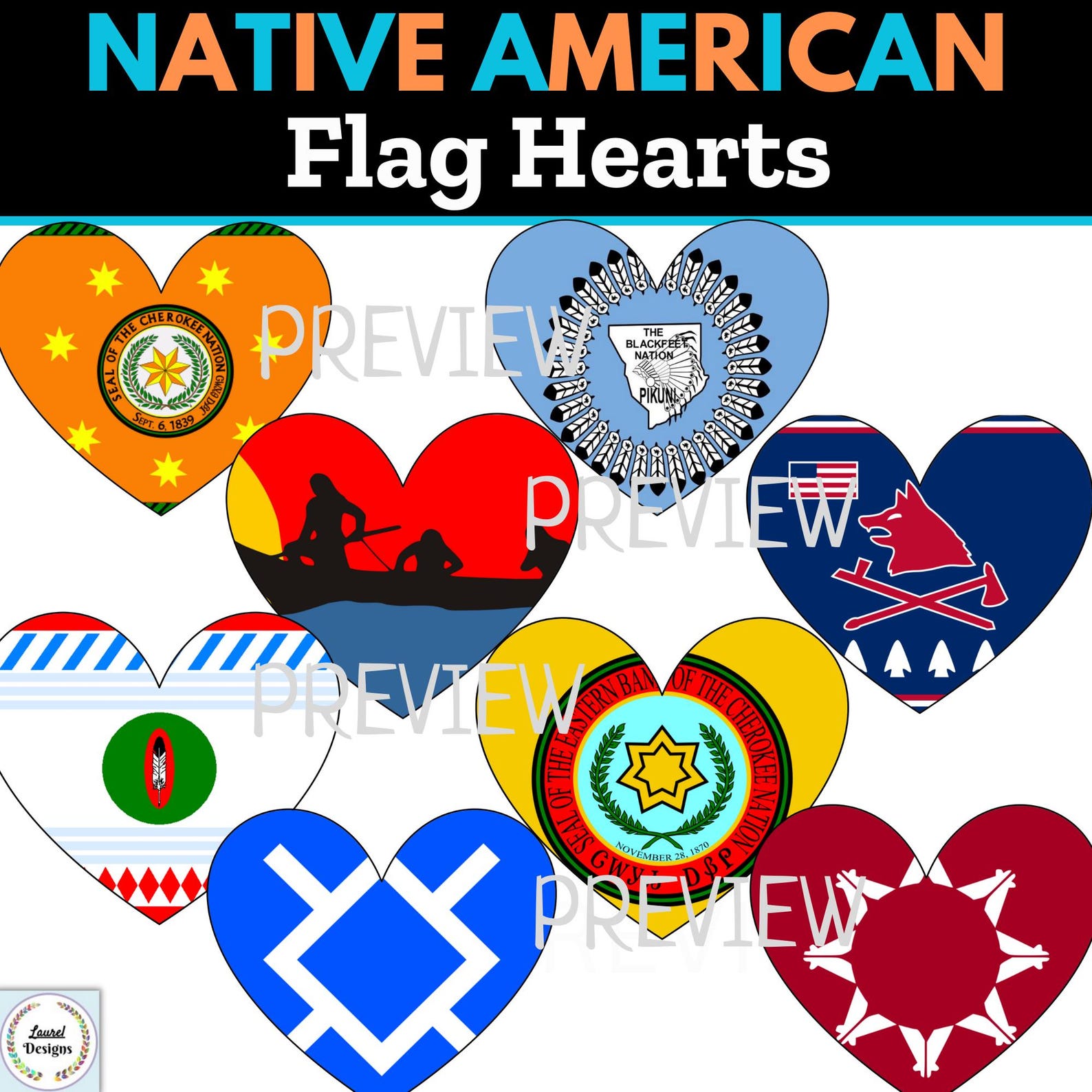 Native American Heritage Month Flag Hearts Printables, Bulletin Board ...