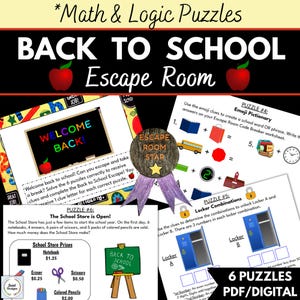 Back to School Escape Room, Math Puzzles, Logic Puzzles DIGITAL DOWNLOAD/ PDF-Google Slides