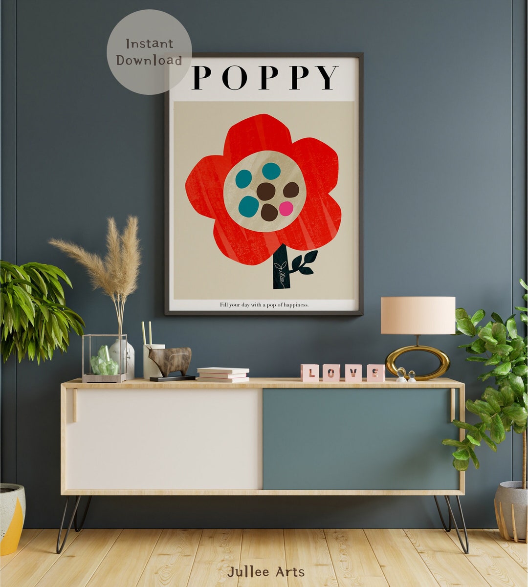 Playful POPPY Flower Wall Art, Printable Wall Art, Floral Printable ...