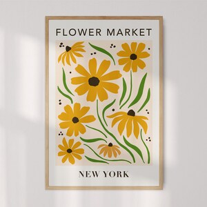 Plakat z targiem kwiatów Black Eyed Susan w Nowym Jorku, Sztuka ścienna do druku, Sztuka ścienna z kwiatami, Abstrakcyjna sztuka ścienna, Duża sztuka ścienna, Salon