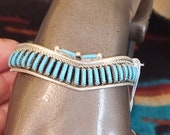 Needlepoint Zuni sterling signed turquoise cuff