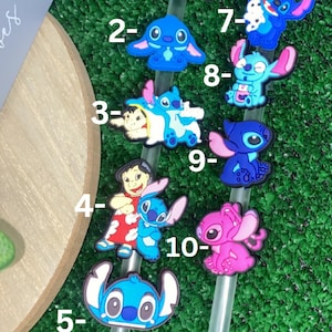 10Pcs Disney Lilo & Stitch Straw Topper Reusable Drinking Pen