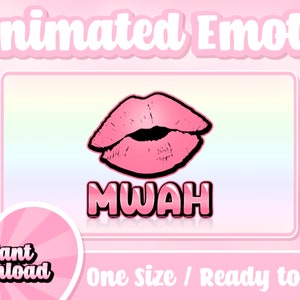 Pink Kiss Mwah Animated Twitch Emote | Comes with static emote | Text Emotes | Twitch Emotes | Discord Emotes | Animated Emotes