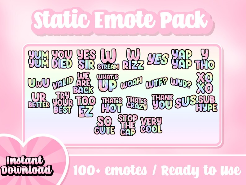 Pink Rainbow Static Emote Pack: 100+ Text Emotes (digital Download) - Etsy