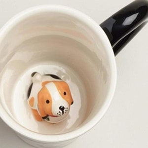 Surprise 3D Dog Coffee Tea Mug with Small Puppy Inside White and Black - 10 Oz