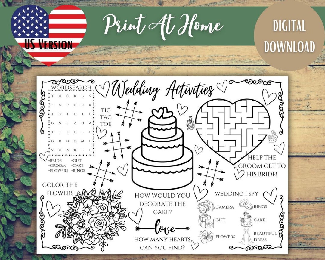 Kids Printable Wedding Activity Mat, Kids Wedding Placemat, Wedding ...
