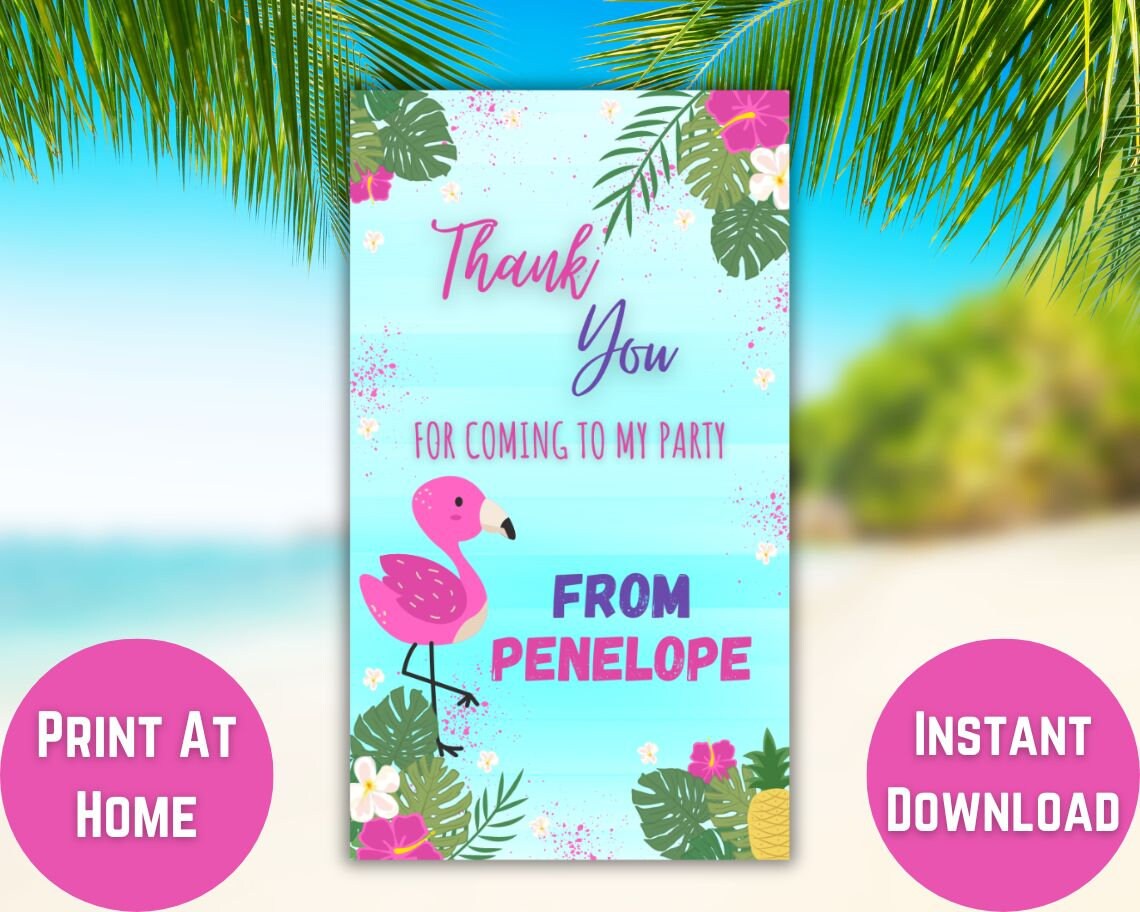 Editable Flamingo Party Thank You Tag, Kids Digital Party Bag Tags ...