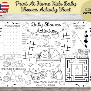 Kids Printable Baby Shower Activity Mat, Kids Baby Shower Placemat,  Downloadable Kids Coloring Page, Baby Shower Printable Activities,