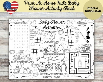 Kids Printable Baby Shower Activity Mat, Kids Baby Shower Placemat,  Downloadable Kids Coloring Page, Baby Shower Printable Activities,