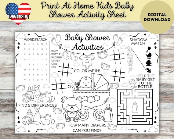 Kids Printable Baby Shower Activity Mat, Kids Baby Shower Placemat,  Downloadable Kids Coloring Page, Baby Shower Printable Activities,