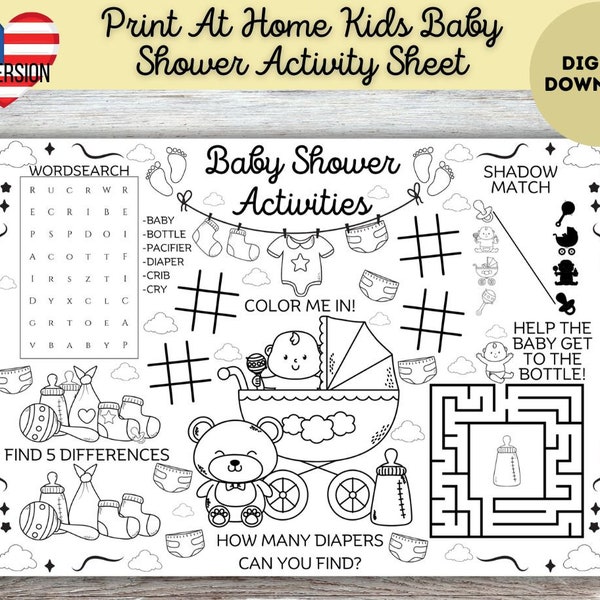 Kids Printable Baby Shower Activity Mat, Kids Baby Shower Placemat,  Downloadable Kids Coloring Page, Baby Shower Printable Activities,