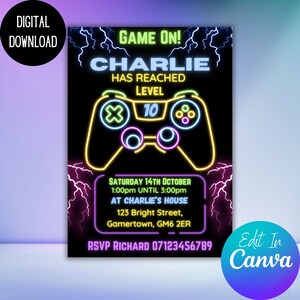 Party Invitation Gaming Editable Kids Digital Party Gamer Invite Boys Birthday Party Printable Invitation Canva Template Download Birthday