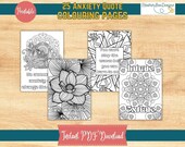 Anxiety Relief Colouring Pages For Adults, Mindfulness Quotes Colouring To Soothe Anxiety, 25 Printable Pages, Stress Relief Therapy