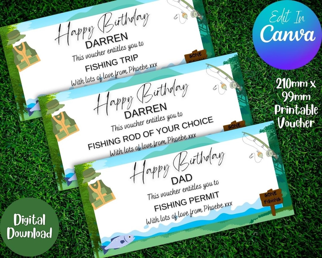 Editable Fishing Gift Voucher Template, Dad Birthday Gift Voucher