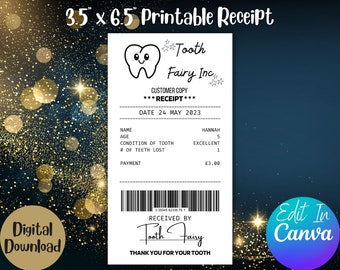 Tooth Fairy Receipt, Editable Certificate, Instant Download Printable, Kids Lost Tooth Letter, Personalised Tooth Report Keepsake