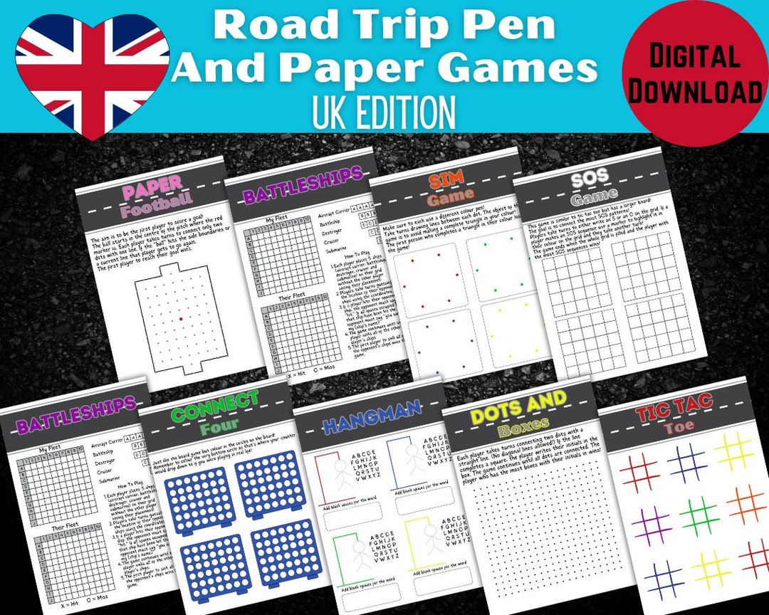 Road Trip Games Printable Car Trip Pen &amp; Paper Games for Kids Car ...